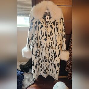 Joseph Ribkoff Faux Fur Trimmed Sweater Coat